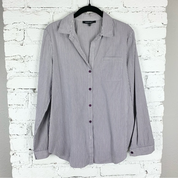 Lafayette 148 Purple Pinstriped Single Pocket Button Down Collared Blouse Small - Picture 1 of 10